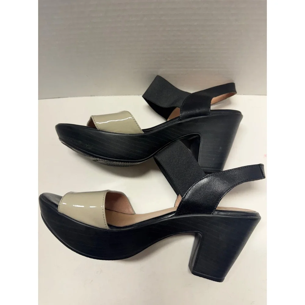 Wonders Mas Amor Por Favor Platform Sandals Black Beige Leather Spain 39 8.5